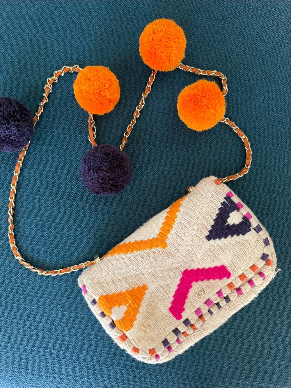 Purification Garcia Colorful Pom Pom Woven Crossbody Bag